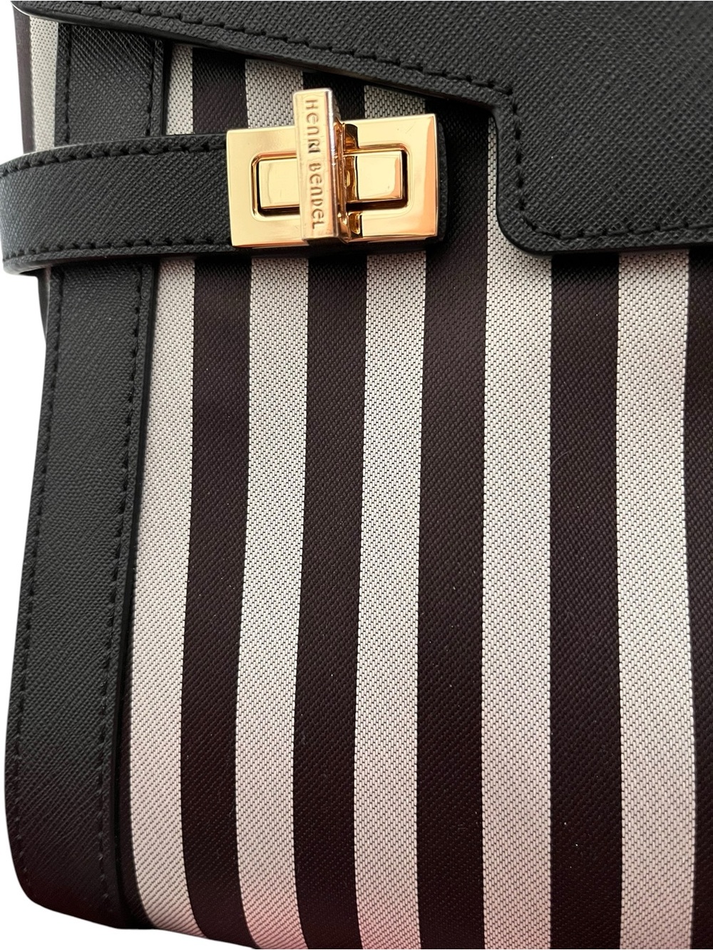 Henri Bendel Miss Bendel Top Handle Satchel Brown/White Striped NWT - Picture 7 of 14